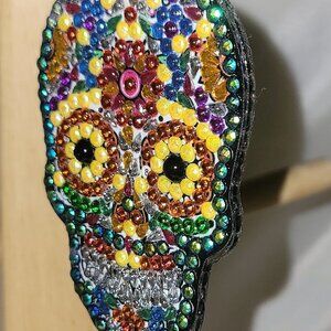 Diamond Painted Sugar Skull Keychain One of a Kind Keychain NEW Trendy Must Have
